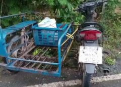 ลุงขับขี่รถจักรยานยนต์แบบพ่วงข้าง เฉี่ยวชนเสาไฟ ทำให้รถสะบัด ตกลงกระแทกพื้นถนนดับ