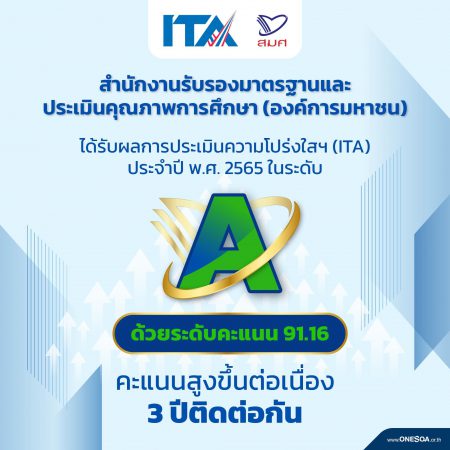 สมศ. ได้รับการประเมินเป็นองค์กรที่มีคุณธรรมและโปร่งใส ในการดำเนินงานของหน่วยงานภาครัฐ ระดับ A ต่อเนื่องเป็นปีที่ 3 จาก ITA