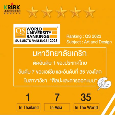 มหาวิทยาลัยเกริก ติดอันดับ 1 ของประเทศไทย อันดับ 7 ของเอเชีย และอันดับที่ 35 ของโลก ในสาขาวิชา “ศิลปะและการออกแบบ”