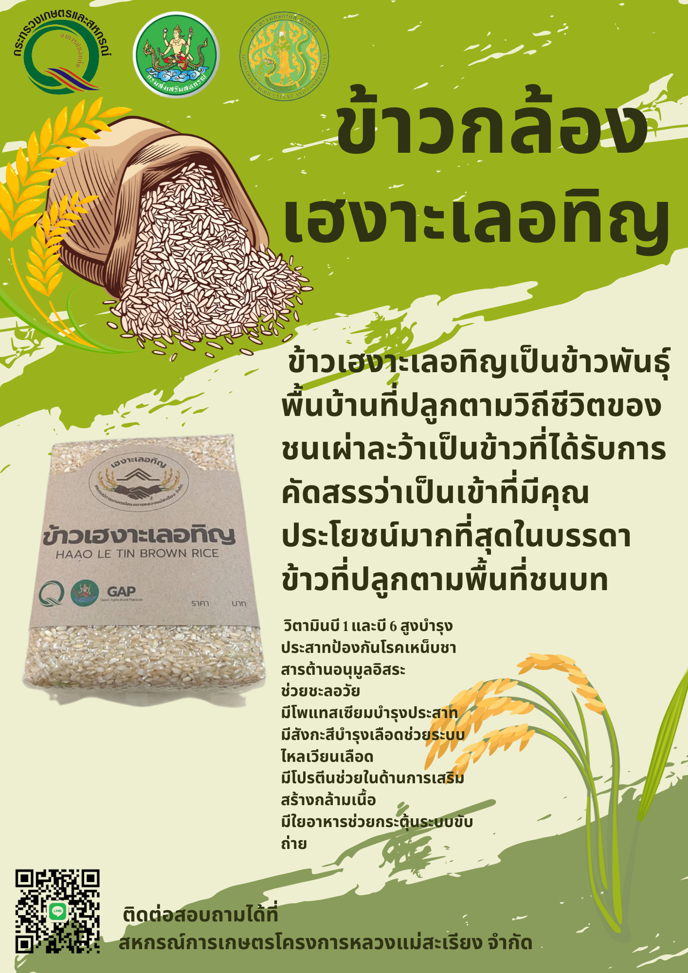 สหกรณ์การเกษตรโครงการหลวงแม่สะเรียง​ จำกัด​ รุกเพิ่มค่าสินค้าเกษตรดัน “เฮงาะเลอทิญบ้านป่าแป๋” เป็นข้าวจีไอ(GI)