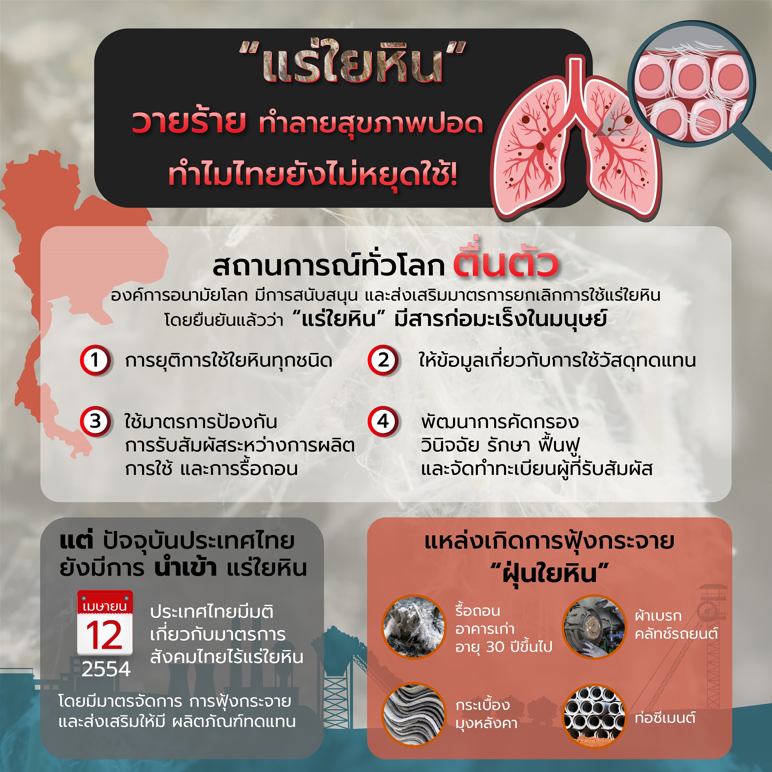 “แร่ใยหิน” วายร้าย ทำลายสุขภาพปอด ทำไมไทยยังไม่หยุดใช้!